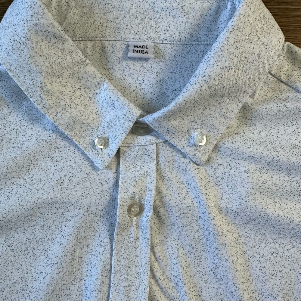 Short Steve Button Downs White Blue Speckle Stretch‎ Soft USA Preppy Mens XXL